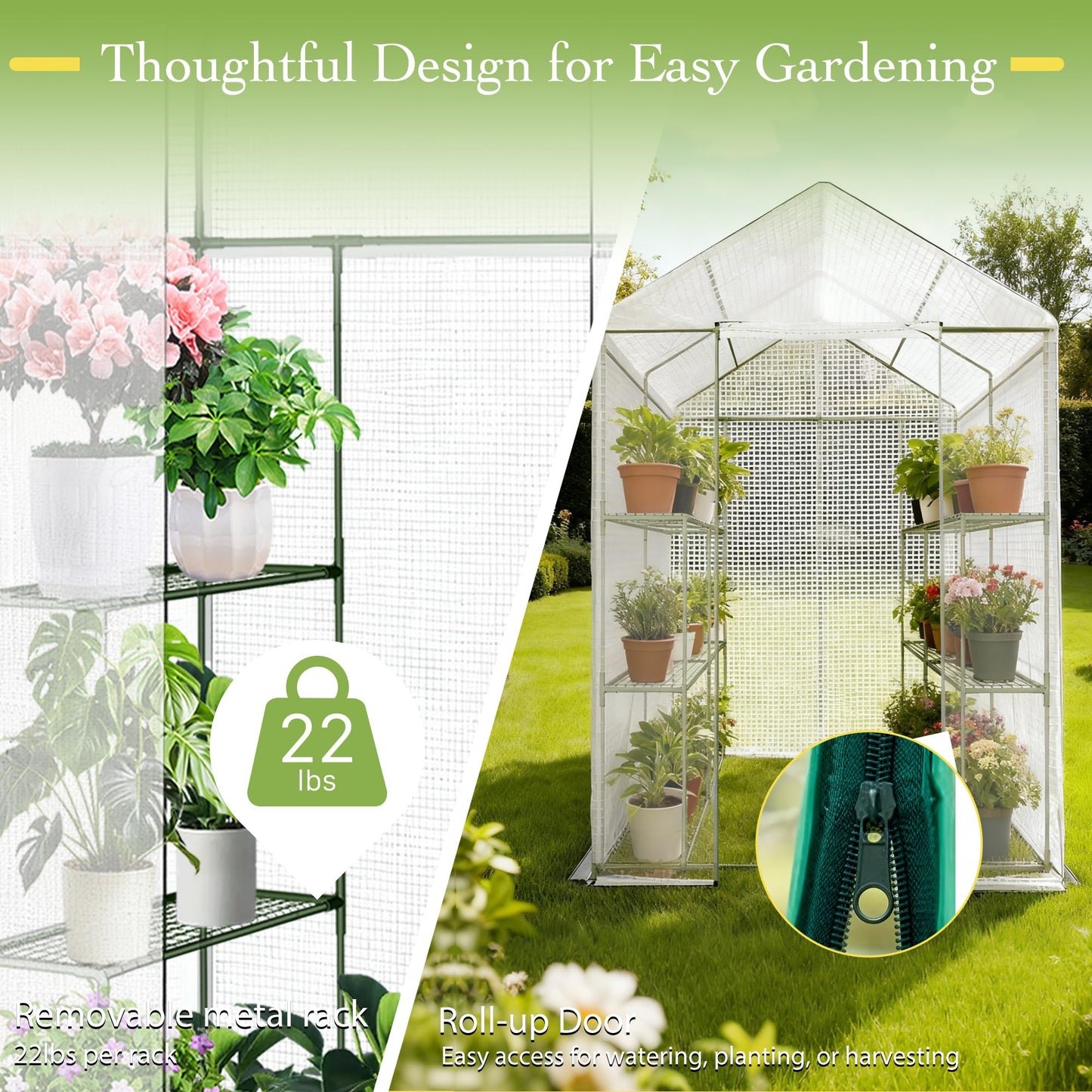 OnlyGarden Greenhouse for Outdoors, Walk in Greenhouse with PE Cover PE-Coated Steel Frame, Large Plant Hot House for Outside, 3 Tier 8 Shelves Portable Green House Winter 48" x 73.2" x 74.8"