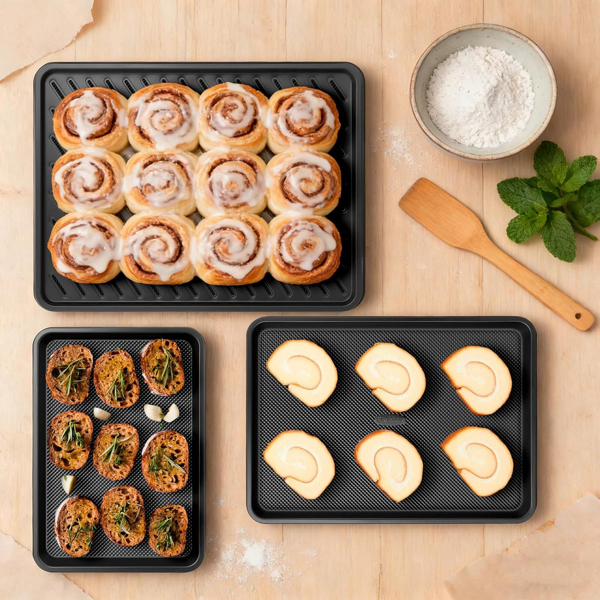 3 Pack Baking Sheet Pan Set - Heavy Duty Nonstick Cookie Sheets | 0.8mm Thick, Diamond Texture