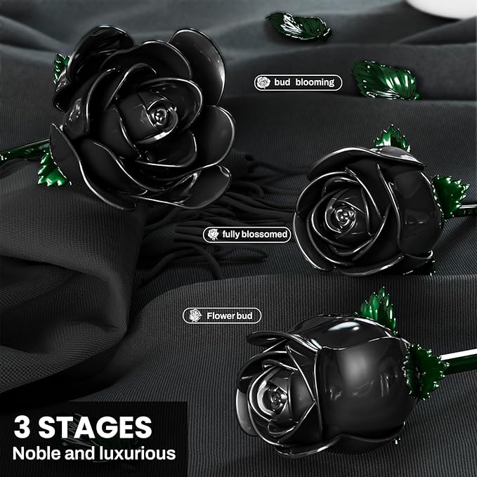 Black Rose Bouquet Building Set for Girls &amp Boys - 12 Pack Botanical Collection Gift for Easter Basket Artificial Flowers Botanical Collection Centerpiece Retro Decor