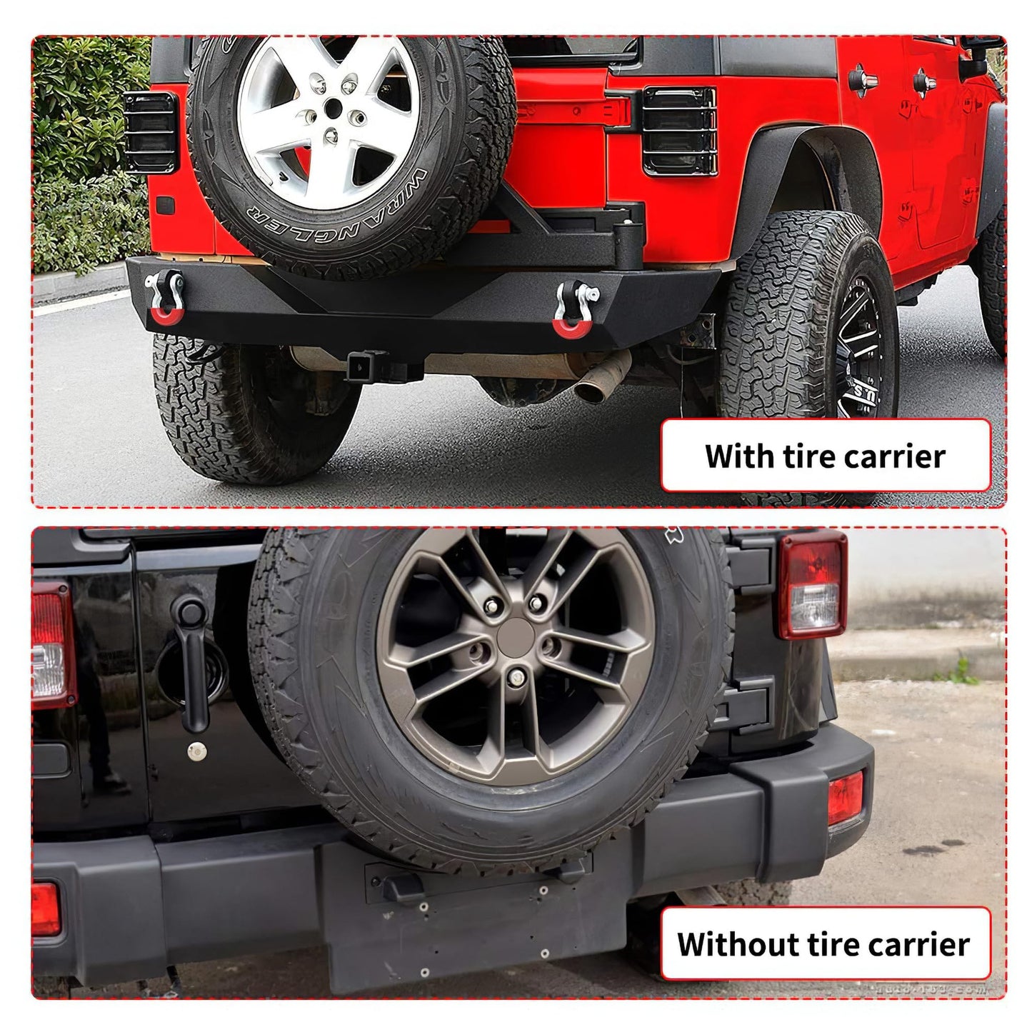 YITAMOTOR Rear Bumper with Tire Carrier Compatible with 2007-2018 Jeep Wrangler JK & Unlimited JKU, Off Road Rock Crawler Full Width Black Bumper w/2" Hitch Receiver & D-Rings