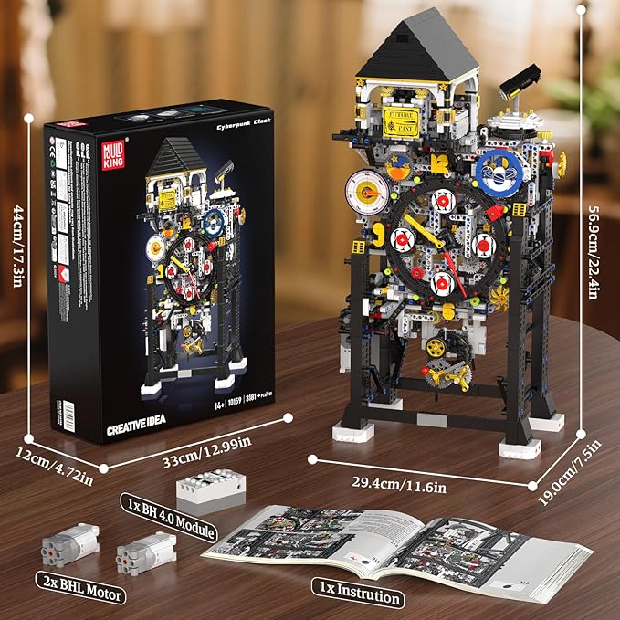 Mould King Cyberpunk Clock Building Set 10159 APP Control Smart Clock with 4 Dials &amp Chiming Bird Alarm 3181+ PCS Large Building Kit Home Desk Decor Collectible Building Toys for Adults Age 14