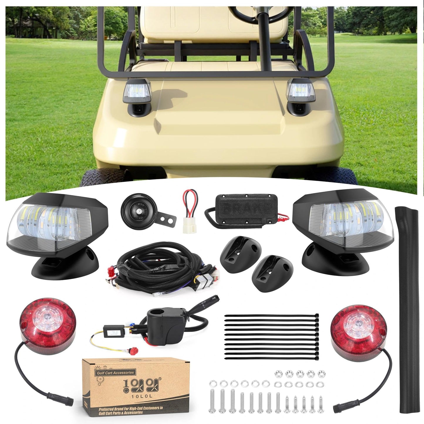 10L0L Golf Cart Light Kit - Headlight & Taillight Set with Switch for Club Car DS Precedent EZGO TXT 1981-up, Easy Installation
