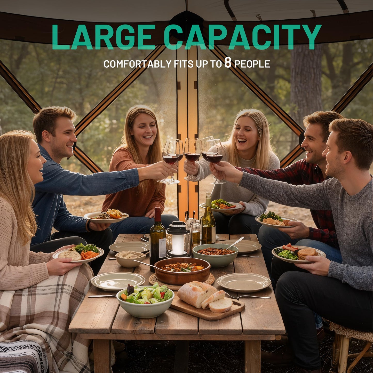Overmont 10x10FT Pop up Gazebo Screen Tent - Large Instant Screen House Tent with Netting Removable Wind Cloths Full Open Door Skylight - Portable Outdoor Shelter for Camping Backyard Patio Parties