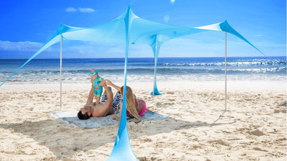 SUN NINJA Beach Tent Sun Shelter UPF50+ - Easy Pop Up Beach Canopy - Outdoor Shade for Camping Trips, Fishing, Backyard Fun Picnics - Sand Shovel, Ground Pegs & Stability Poles