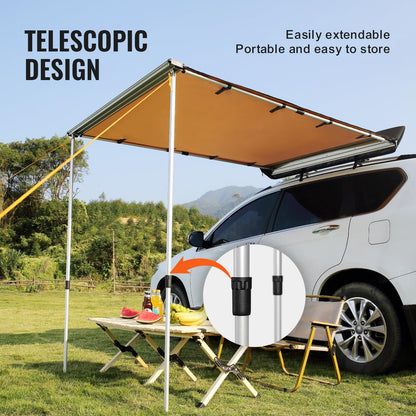 VEVOR Vehicle Awning 6.6'x8.2' Roof Rack Pull-Out Sun Shade UV50+ PU3000mm, Retractable Weatherproof 4x4 Side Awning for SUV Outdoor Camping & Overland (Hardware Included), w/Waterproof Storage Bag