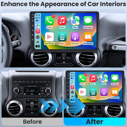 Car Stereo Radio for Jeep Wrangler JK 2007-2017 Grand Cherokee Compass, Android 13 4GB+32GB 10.1 inch Touchscreen with Wireless CarPlay Android Auto, GPS, WiFi, AM/FM, Backup Camera