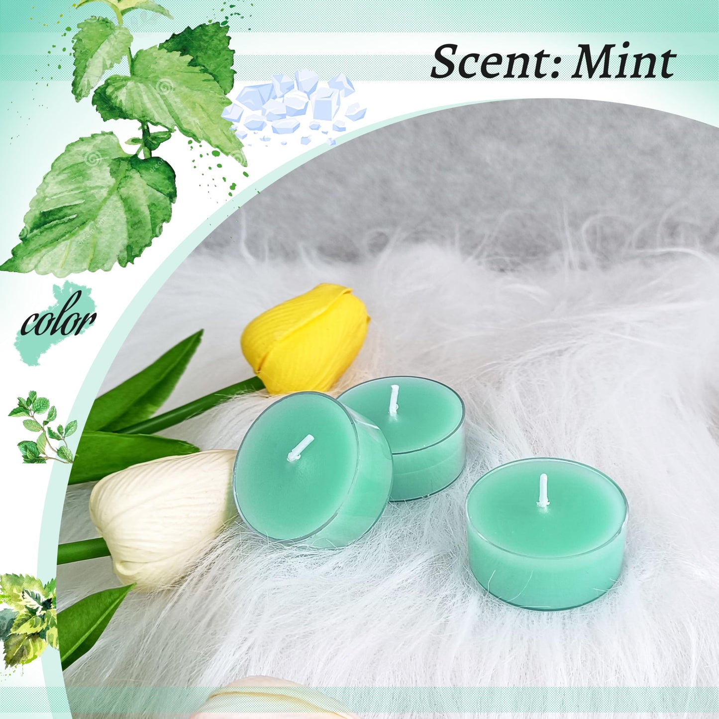 Mint Green Tea Lights Set of 24, Mint Scented Tealight Candles, Handmade Tea Candles, Long Burning Tealights for Romantic Wedding Home Decor Gift