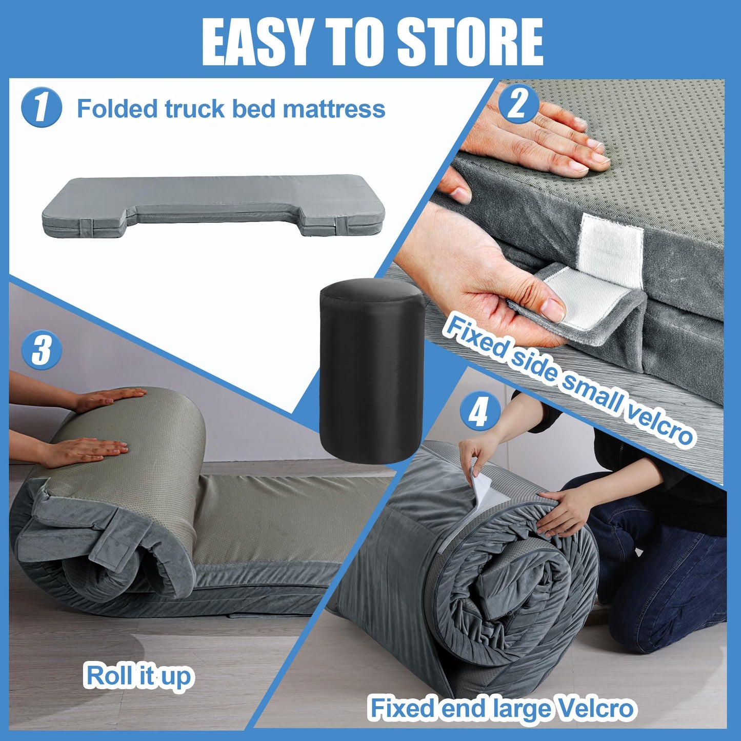 HOMBYS Memory Foam Truck Bed Mattress for 6ft to 6.5ft, Foldable 2.5" Thickness Full Size Truck Bed, Pick Up Mattress for Tent Camping, Grey