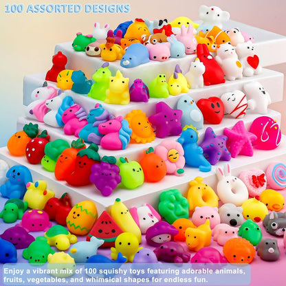 100 Pack Mochi Squishy Toys, Party Favors for Kids 4-8-12,Birthday Gifts Treasure Box Classroom Prizes Goodie Bag Stuffers, Mini Squishy Fidget Toys, Carnival Prizes in Bulk