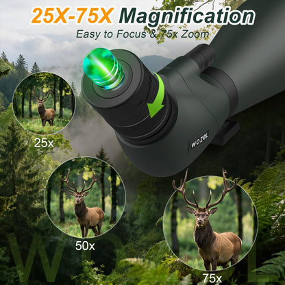 WOZEL 25-75x100 Spotting Scopes for Bird Watching - 45 Degree Angled BAK4 Prism High Definition Waterproof HD Spotter Scope for Bird Watching with Carrying Bag