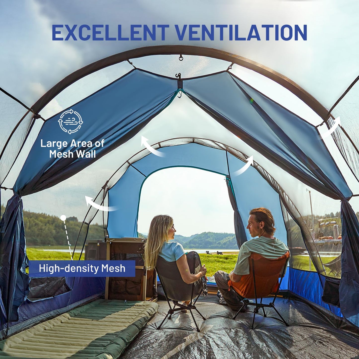 Timber Ridge 8 Person Camping Tent with Large Porch, Portable Waterproof Windproof Family Tent with Rainfly Carry Bag Room Divider, Easy Set-up Tent with Excellent Ventilation for Camping, 3 Season