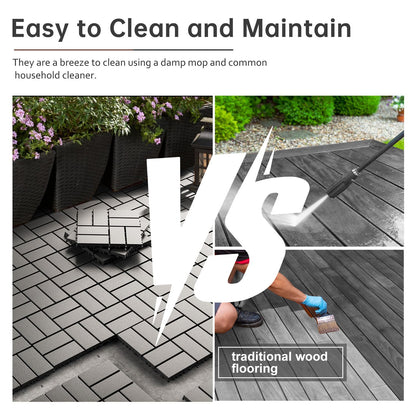 Interlocking Deck Tiles, EchoDeck Patio Deck Tiles, 44 Pack Deck Tiles Interlocking Outdoor All Weather, 12"x12", 8 Slat, 44 Sq. Ft, Highly Durable, Stylish, Non-Slip, Faster-Drying, Dark Grey