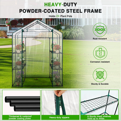 Yesker Greenhouse 57.5"x57"x77" Walk In Green House - Large Outdoor/Indoor Greenhouses with 8 Shelves Waterproof PVC Cover & Windows, Portable Greenhouse Kit for Winter Backyard Gardening Patio, Clear