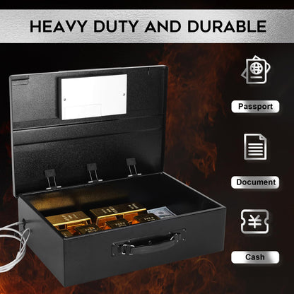 Dalmbox Portable Metal Safe Box with Digital Code Lock,Fire Resistant Storage for Documents, Fireproof Safe Box, Lock Box with Electronic Keypad, Car, Home, Office and Outside, Black XXL