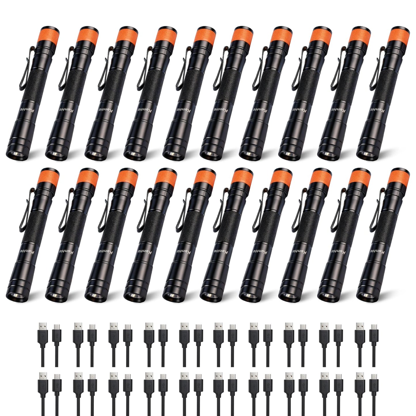 KunHe 180 Lumen LED Portable Rechargeable Pen Flashlight 20-Pack Waterproof Pocket Flash Light Single Mode Easy to Use with Clip Suitable for Inspection Camping and Daily Use