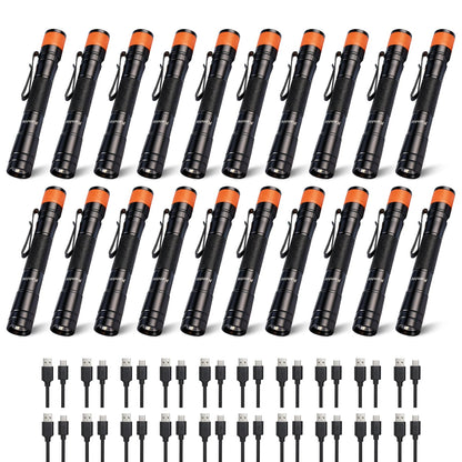 KunHe 180 Lumen LED Portable Rechargeable Pen Flashlight 20-Pack Waterproof Pocket Flash Light Single Mode Easy to Use with Clip Suitable for Inspection Camping and Daily Use