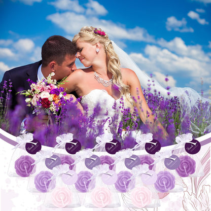 Treela 50 Set Flower Candles Wedding Favor for Guests Mini Purple Rose Shaped Tealight Candles for Return Gift Wedding Birthday Bridal Shower Housewarming Party
