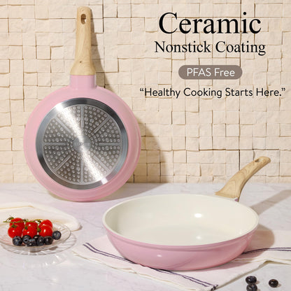 CAROTE 21 PCS Ceramic Cookware Set, Pots and Pans Set Non Stick, Pot and Pan Set with Frying pan, Induction Ready Cooking Set for Kitchen, PFOS/PFOA/PFAS Free, Pink