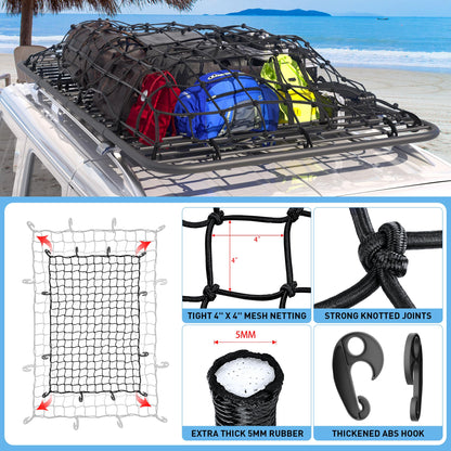 WILDROAD Car Roof Platform, Universal Roof Flat Rack 90" x 47" x 1.3" Heavy Duty Roof Rack Platform with Super Duty Bungee Cargo Net, Ratchet Straps and Anti-Rust Sealant Fits for SUV Truck Cars