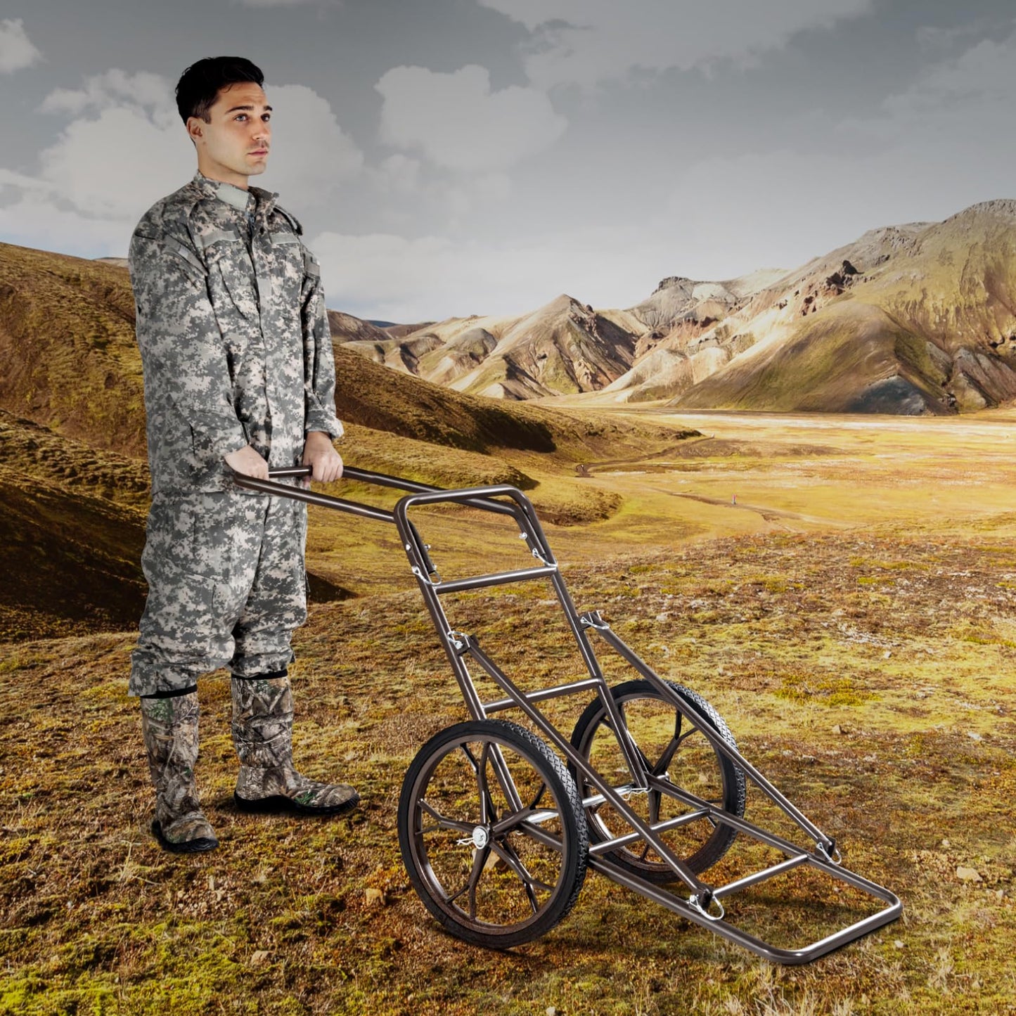 VEVOR Game Carts for Hunting, 500 LBS Deer Cart Game Hauler, Hawk Crawler Deer Cart, Hawk Hunting, All Terrain Folding Cart, Deer Hauling Cart, Heavy-Duty Utility Gear Dolly for Hunting Fishing Hiking