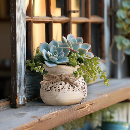 T4U Succulent Pots Set of 4, 3.5 Inch Small Plants Pots, Small Ceramic Pots with Drainage Holes, Succulent Planters for Indoor Plants, Succulent Gift for Women, Mom, Plant Lover, Bookshelf Decor