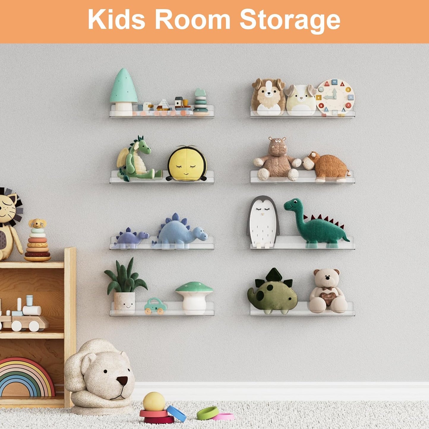 Upsimples 12 Pack Acrylic Shelves - Clear Wall Organizer for Figures, Toys, Perfume & Kids Books