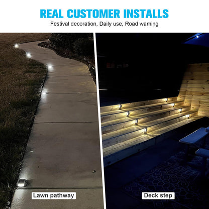 VOLISUN Solar Deck Lights Driveway Dock Lights, 12-Pack Led IP68 Waterproof Outdoor Warning Step Lights for Driveway Sidewalk Garden Pathway Yard(White, Auto On/Off