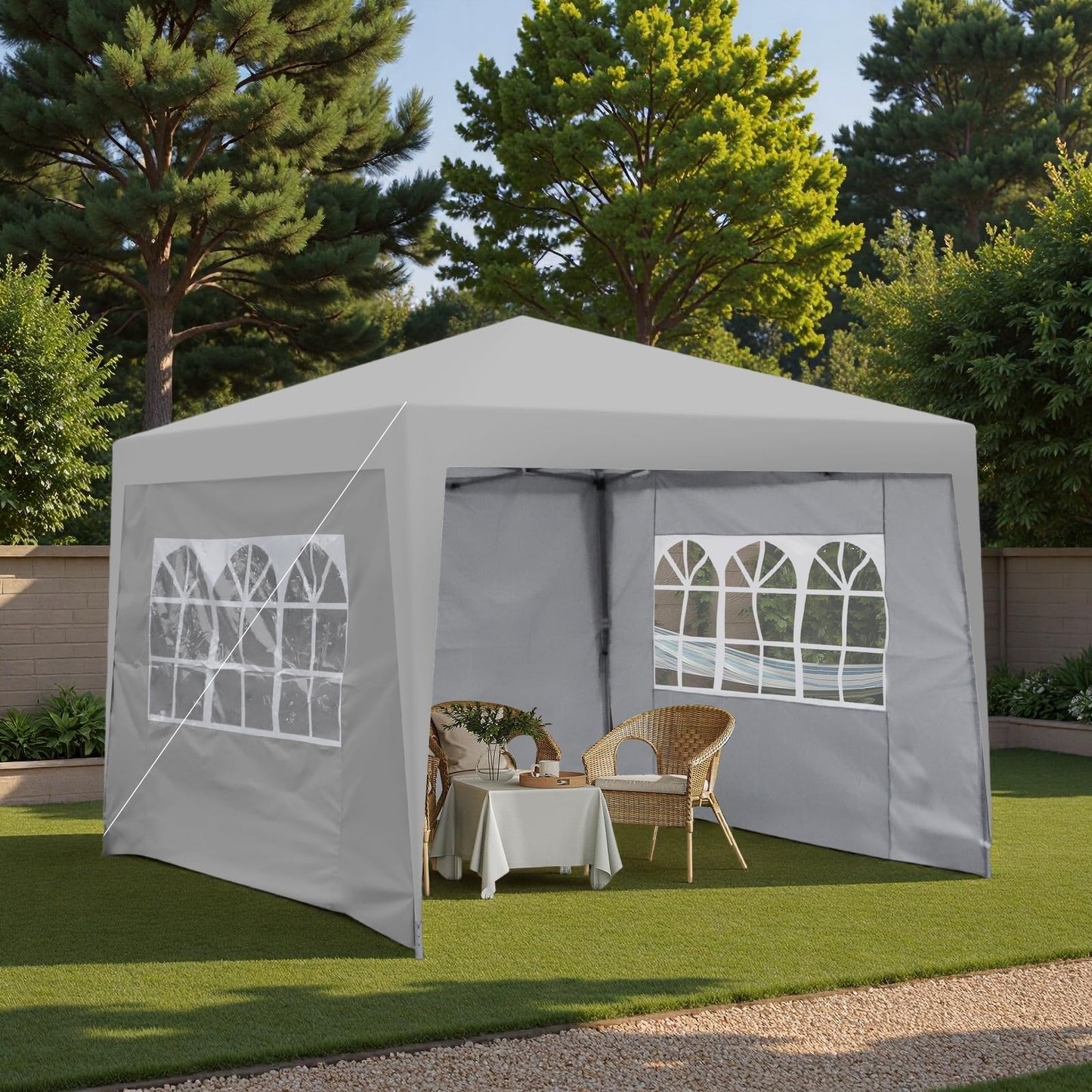 Trygoal 10x10FT Canopy Tent, Outdoor Gazebo Pop up Canopy with 4 Removable Sidewalls & 2 Windows, Patio Camping Shade Canopy with 4 PCS Weight Sand Bag & Carry Bag, Ideal for Parties Events, Grey