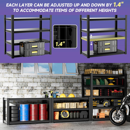 cynnda 5-Tier 40”W X 20”D X 72”H Heavy Duty Garage Storage Shelves 2500LBS Basement Shelving Heavy Duty Adjustable Unit Rack Metal Rack(Black)