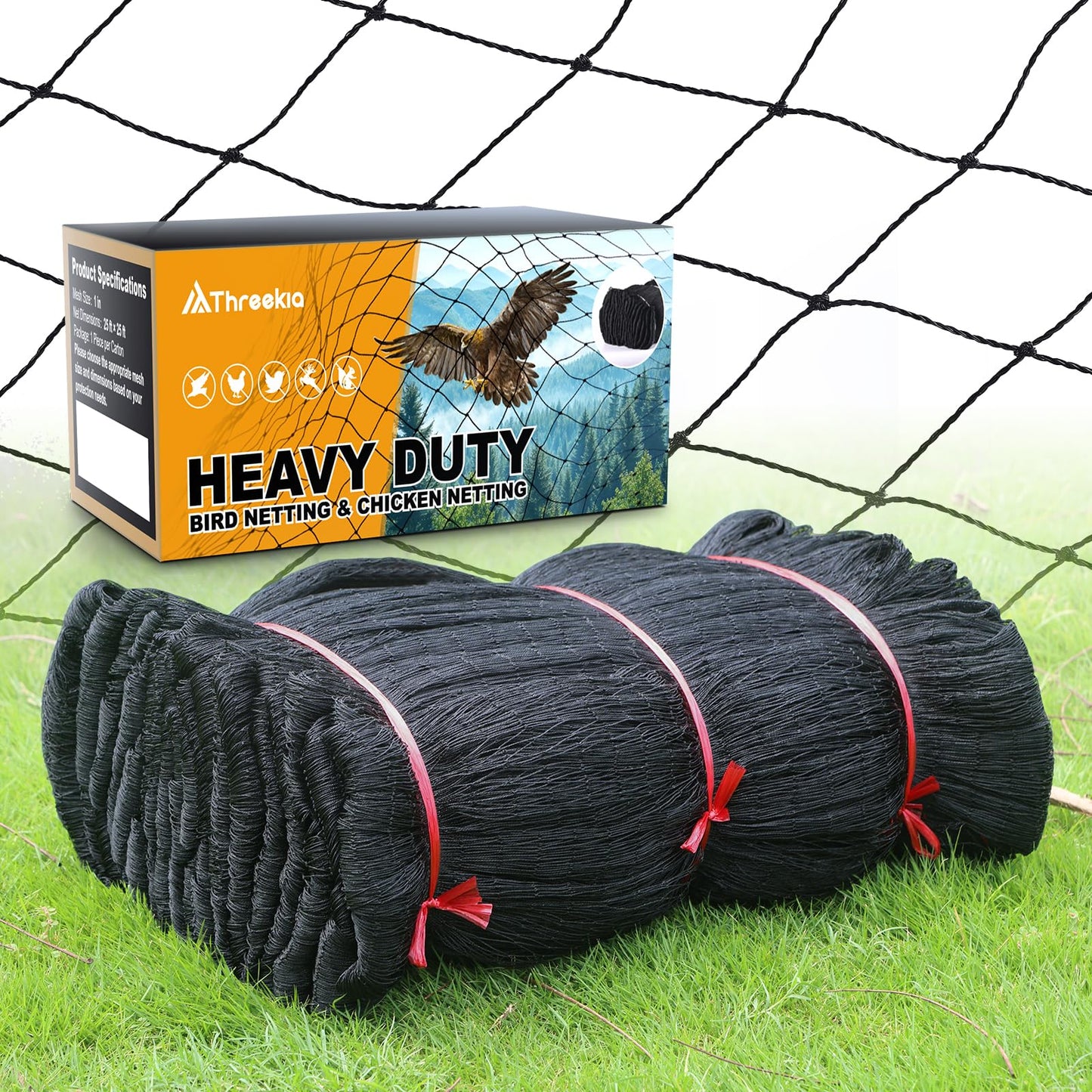 Heavy Duty Bird Netting for Chicken Coop with 1" Mesh, 50x50 ft Reinforced HDPE Poultry Netting, Durable & Reusable Chicken Netting for Hawks, Predator Proof for Farm, Fence, Garden & Orchard