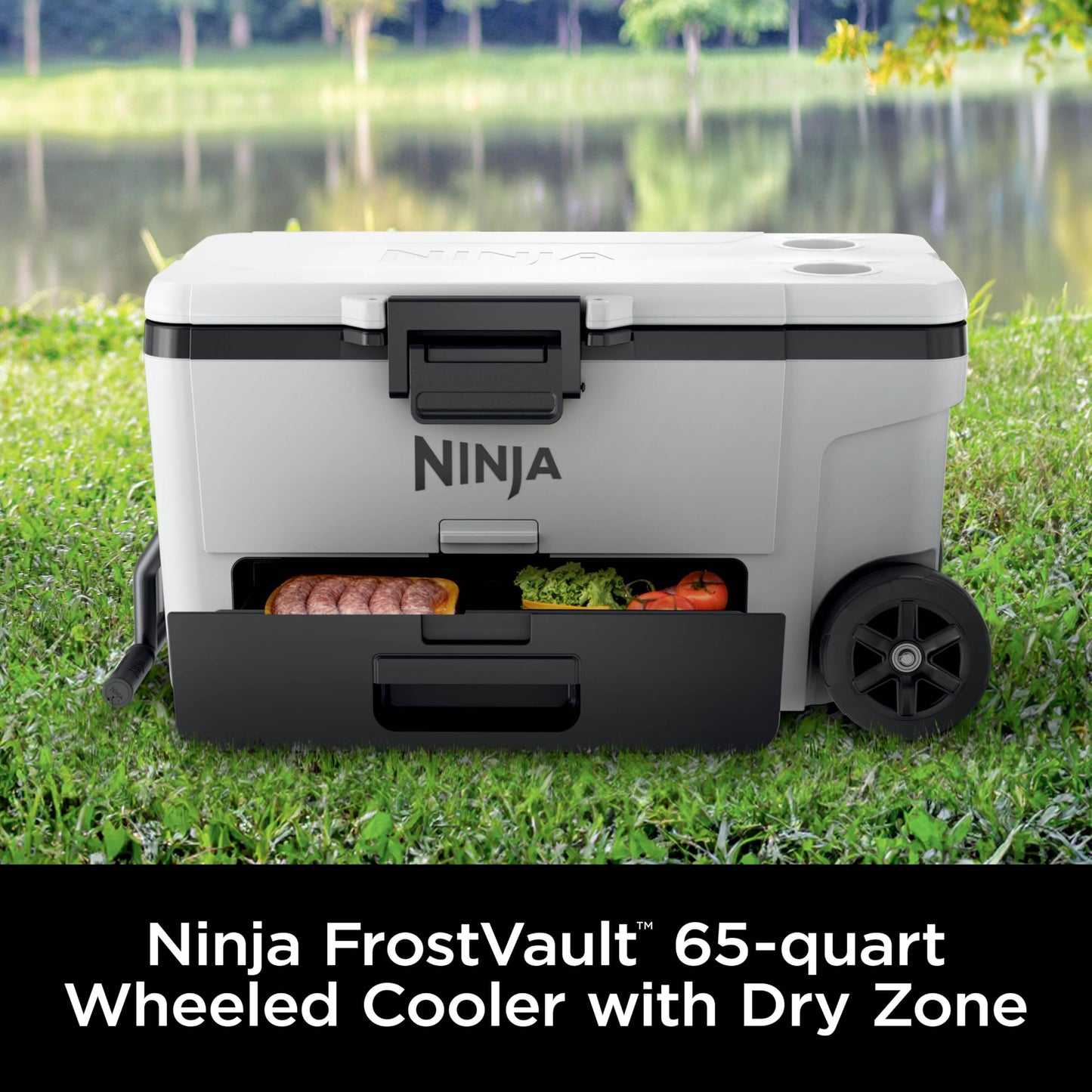 Ninja FrostVault | 65qt Wheeled Cooler with Cold Dry Zone | Integrated Fridge-Temp Dry Storage Drawer | Premium Heavy-Duty Insulated Cooler | Keeps Ice for Days | Cloud White | FB265WH