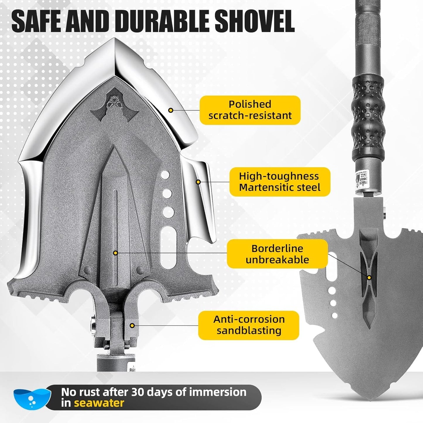 Zune Lotoo Survival Shovel Multitool 28 in 1 Luxury Kit, Tactical Camping Folding Shovel, Unbreakable Martensitic Steel Adjustable 7 Angles 24-35.4'' Length, Compact Gear for Outdoor Hiking Emergency