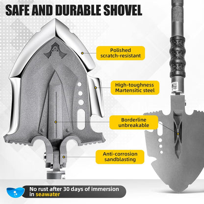 Zune Lotoo Survival Shovel Multitool 28 in 1 Luxury Kit, Tactical Camping Folding Shovel, Unbreakable Martensitic Steel Adjustable 7 Angles 24-35.4'' Length, Compact Gear for Outdoor Hiking Emergency