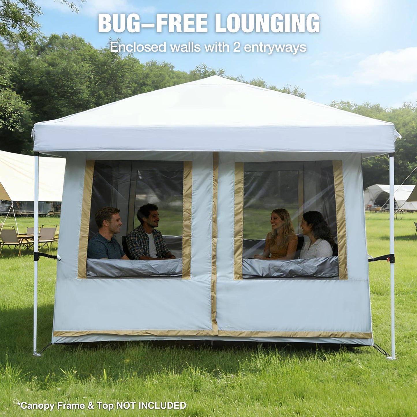 REDCAMP Canopy Camping Tent for Pop Up Canopy, Inner Tent with Mesh Window, Converts Straight Leg 10ft Canopy into Camping Shelter, Fits 4-6 Person, Khaki White(Frame/Shelter NOT Included)