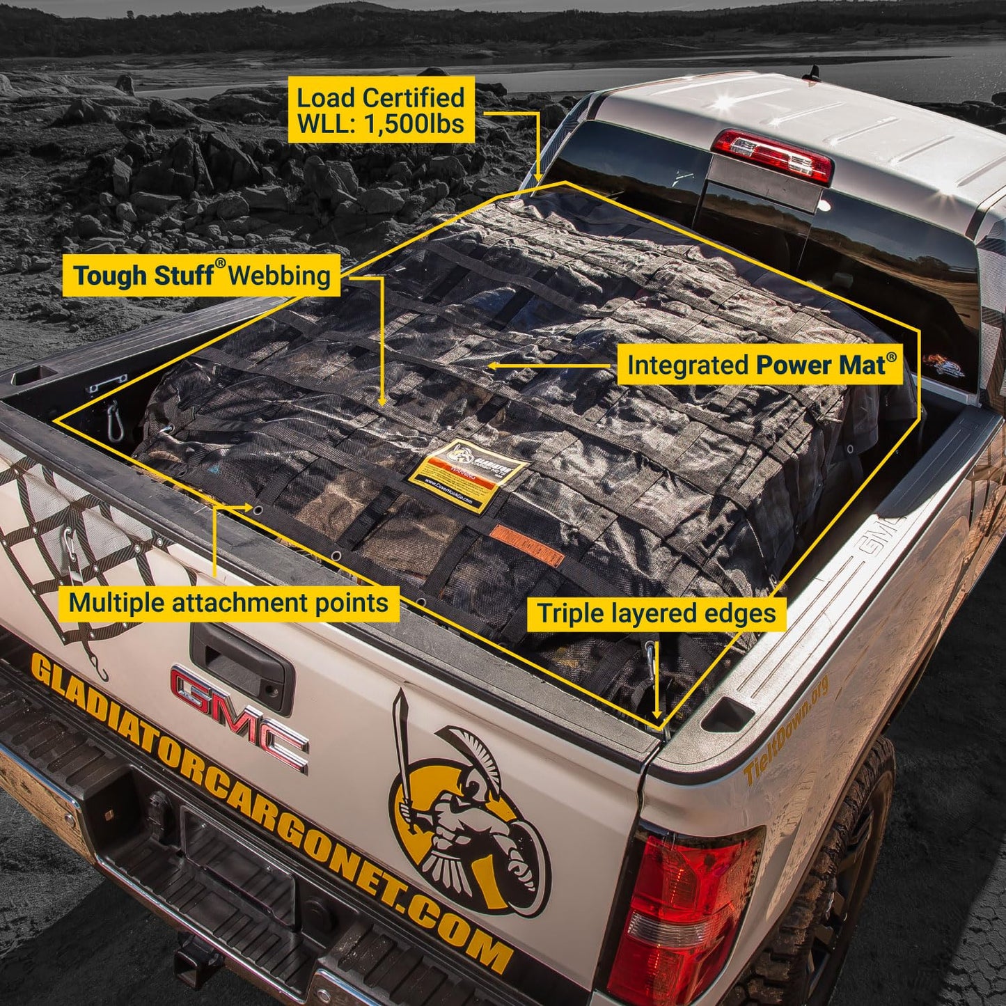 Gladiator Cargo Nets - Heavy Duty Truck Cargo Net - Extra Large- Perfect forTrailer, Boat, dumsters, Camping, Hunting, (XGN-100) 10' x 12' ft.