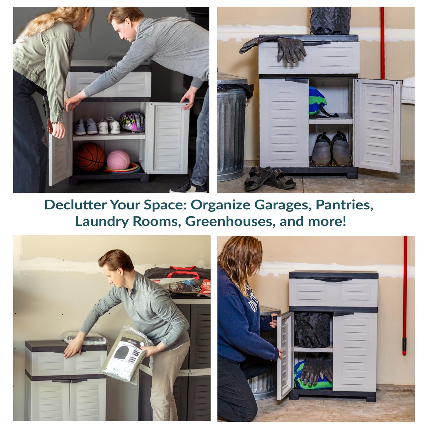 Sunnydaze 34.5" H Resin Garage Storage Cabinet - Garage Cabinet with Adjustable Shelf - Freestanding Utility Storage for Laundry Room, Office, Basement - Gray