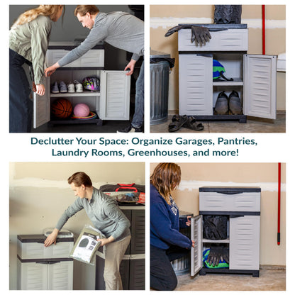 Sunnydaze 34.5" H Resin Garage Storage Cabinet - Garage Cabinet with Adjustable Shelf - Freestanding Utility Storage for Laundry Room, Office, Basement - Gray