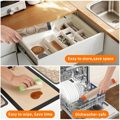 Luckyiren 2-Pack Silicone Baking Mats – Non-Stick Reusable BPA-Free Oven Liners, 100% Food-Grade Silicone, Fit Half Sheet Pans (16.54" x 11.62") for Cookies, Pastry & More