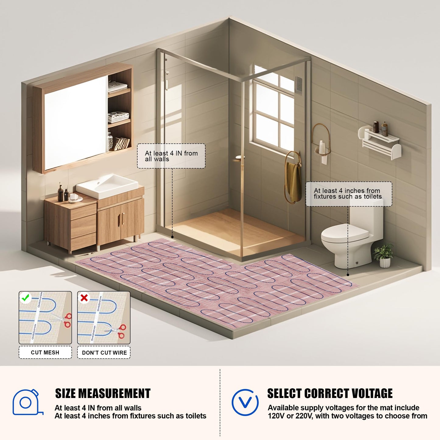BLARALA Electric Radiant Floor Heating System, 100 Sq.ft Electric Heated Floor Mats for Bathroom, Includes Programmable Thermostat, Heat Mat, Installation Monitor, and Temperature Sensors