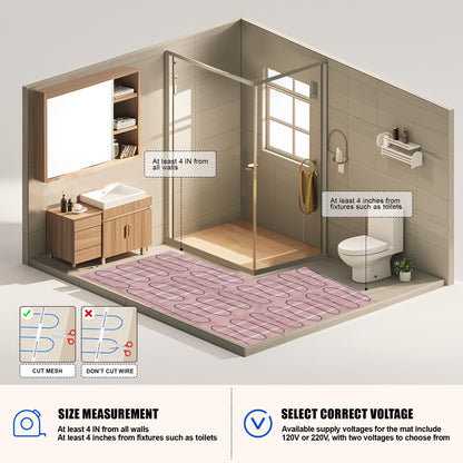BLARALA Electric Radiant Floor Heating System, 40 Sq.ft Electric Heated Floor Mats for Bathroom, Includes Programmable Thermostat, Heat Mat, Installation Monitor, and Temperature Sensors