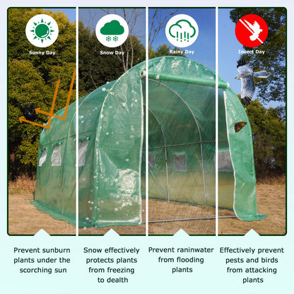 KANAGAWA 10'x7'x 7' Walk-in Tunnel Greenhouse with Watering System Heavy Duty Portable Green House Protect Gardening Plants 1 Zipper Mesh Door, 6 Roll-up Windows, Thickened galvanised Steel,Green