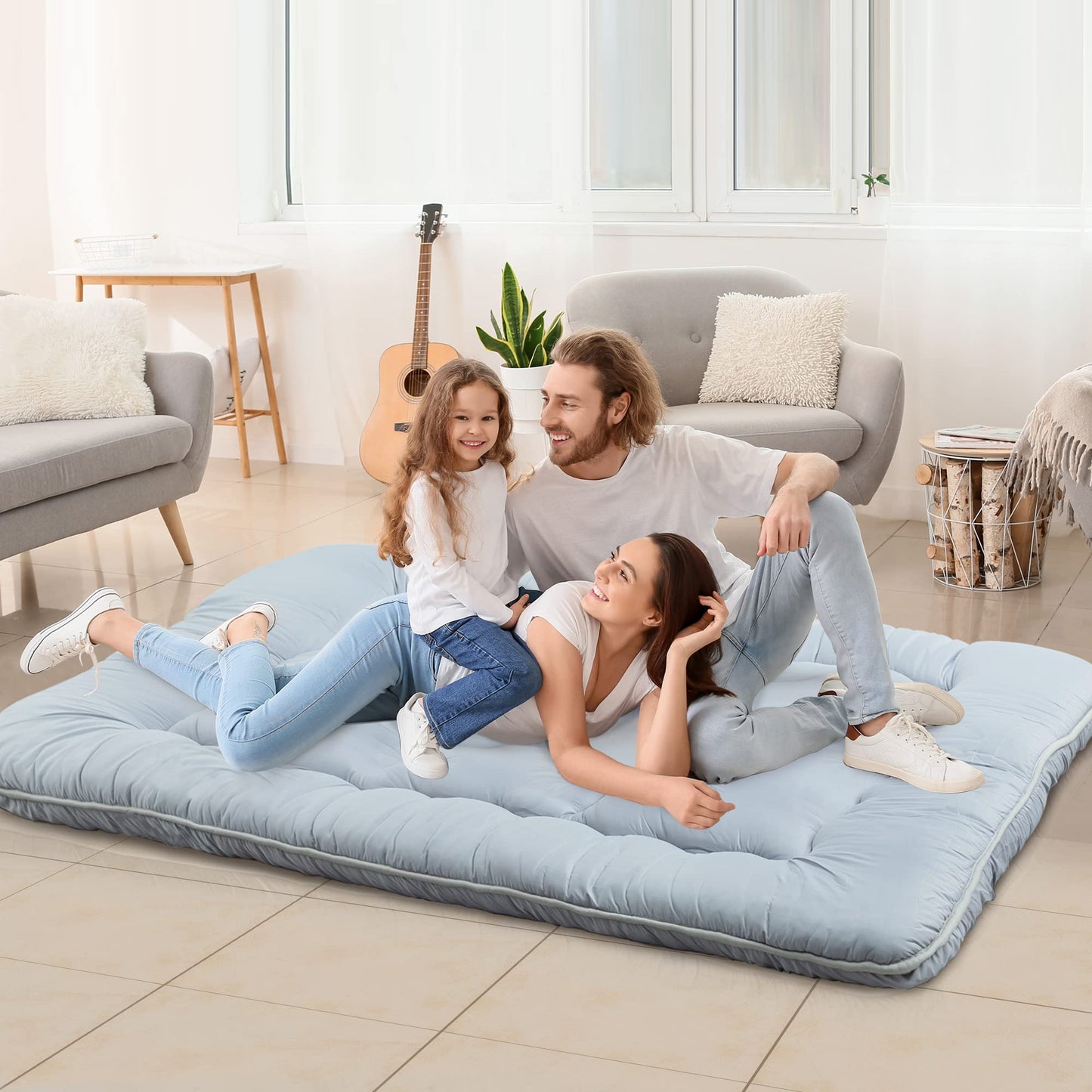 MIRUO Sleeping Mat on Floor for Adults, Kids Futon Mattress SleepMattress Pads Sleeping Mat Floor Mattress for Adults Japanese Mattress Car Camping Mattress Full Size (A-GE11012-M-USAM021)