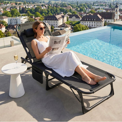 ABORON 3-in-1 Folding Lounge Chair with Padded Cushion, 440LB Heavy-Duty 3-Fold Adjustable Recliner & Guest Bed, No Assembly Portable Chaise Lounge for Patio, Poolside, Office Nap & Camping