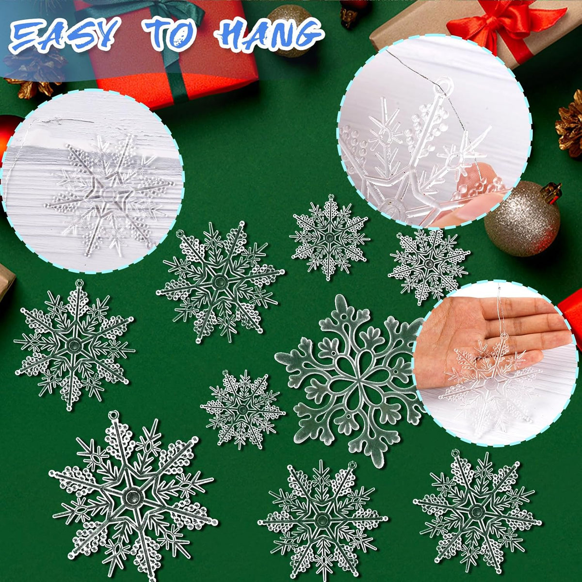 Skiennix Christmas Tree Decorations - 36Pcs Clear Plastic Snowflake Ornaments for Winter Wonderland Decor