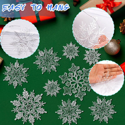 Skiennix Christmas Tree Decorations - 36Pcs Clear Plastic Snowflake Ornaments for Winter Wonderland Decor