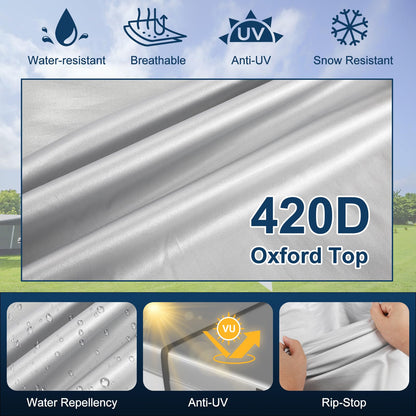 Mofeez Oxford Fabric Travel Trailer RV Cover, 420D Oxford Camper Covers 30-33 with Roof Top AC Waterproof Travel Trailer Cover with Tire Covers, Jack Cover and Propane Tank Cover