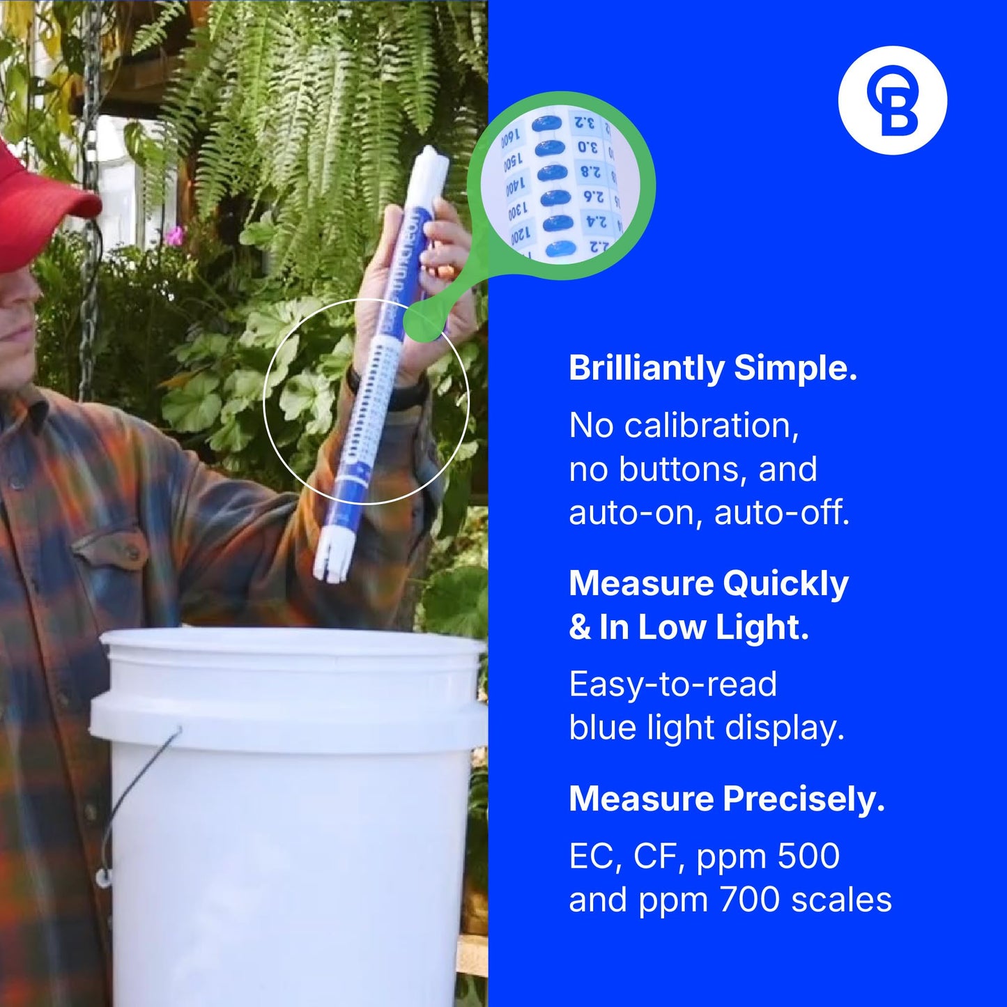 Bluelab TRUNV2 Truncheon Nutrient Meter, Digital Conductivity Tester in Water (Scales Include: EC, 500, ppm 700, CF, TDS) Tool for Hydroponic System and Indoor Plant Grow, White