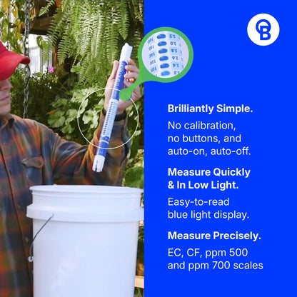 Bluelab TRUNV2 Truncheon Nutrient Meter, Digital Conductivity Tester in Water (Scales Include: EC, 500, ppm 700, CF, TDS) Tool for Hydroponic System and Indoor Plant Grow, White