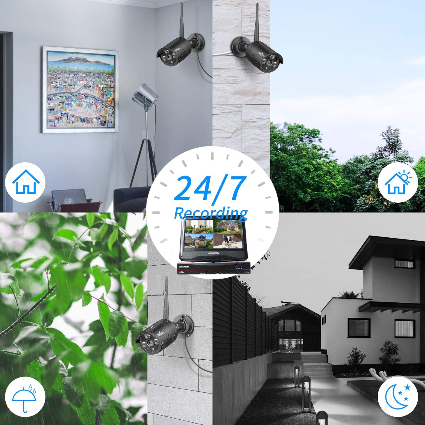 Hiseeu Wireless Pro WiFi Security Camera System, 16CH 4K NVR Kit, Plug-in Powered 12Pcs 5MP CCTV Home Security Camera System for Indoor/Outdoor, Night Vision, Waterproof, Motion Detection, 3TB HDD