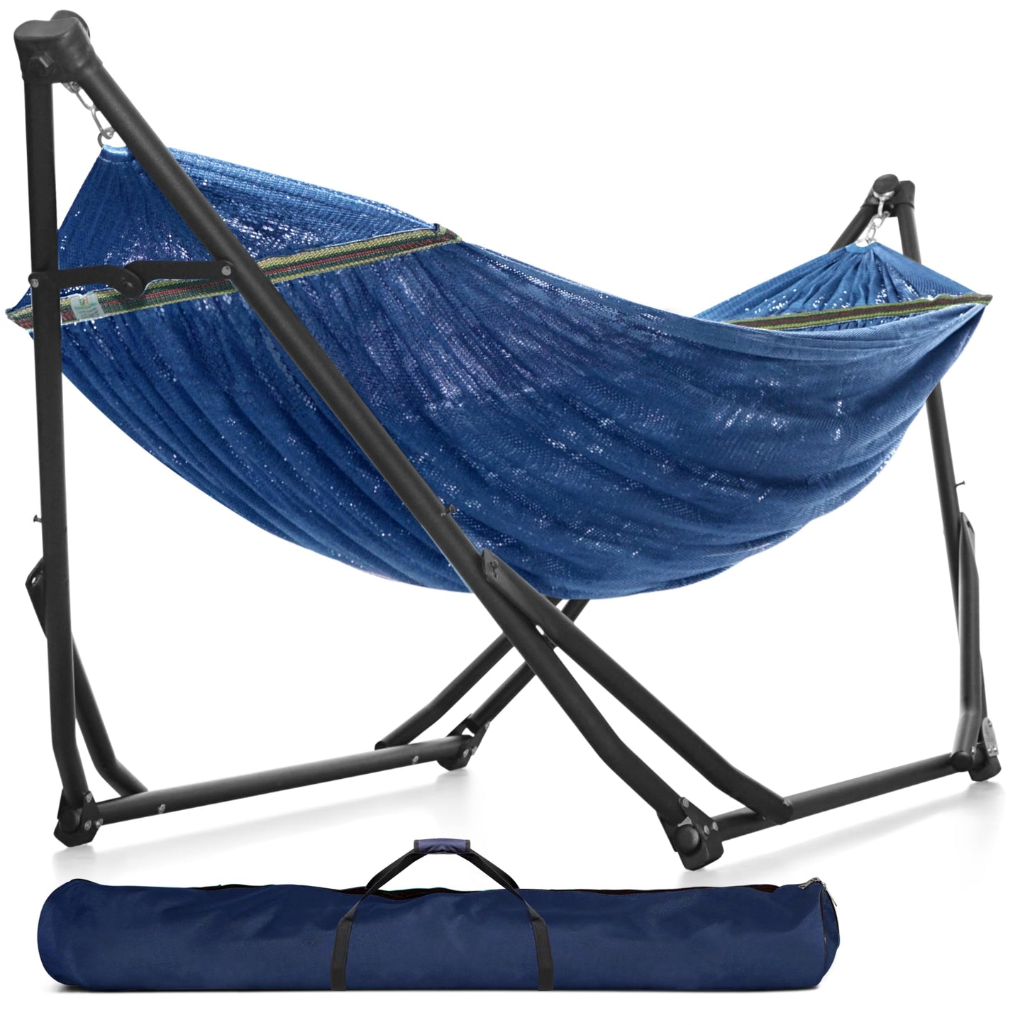 Tranquillo UniGen Hammock, Hammock with Stand Heavy Duty Indoor/Outdoor Hammock with Signature Steel Stand, 600lbs Premium Foldable, Durable 2-Layered Soft Polyester, Aegean